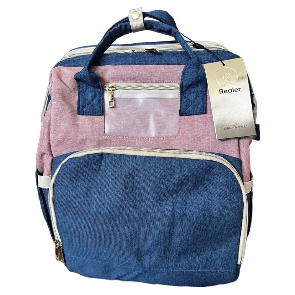 Realer Blue and Pink Diaper Bag Backpack